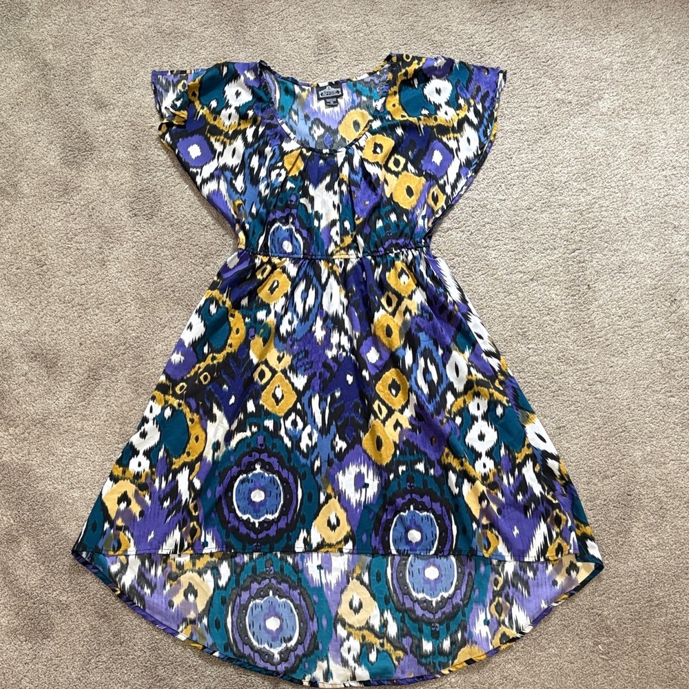 Angie Blue and Gold Patterned Kids Dress